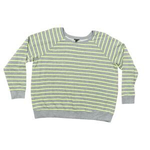 Torrid Plus Size 2 Green & Gray Pullover Sweater Cotton Long Sleeve Neon striped